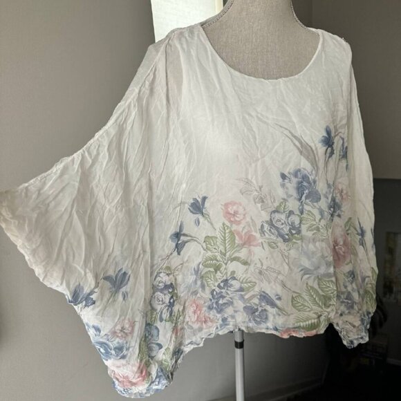 ELENA BALDI Stunning Wrinkle Effect Italian Silk Boho Double-Layer Top - Size L - Picture 2 of 7